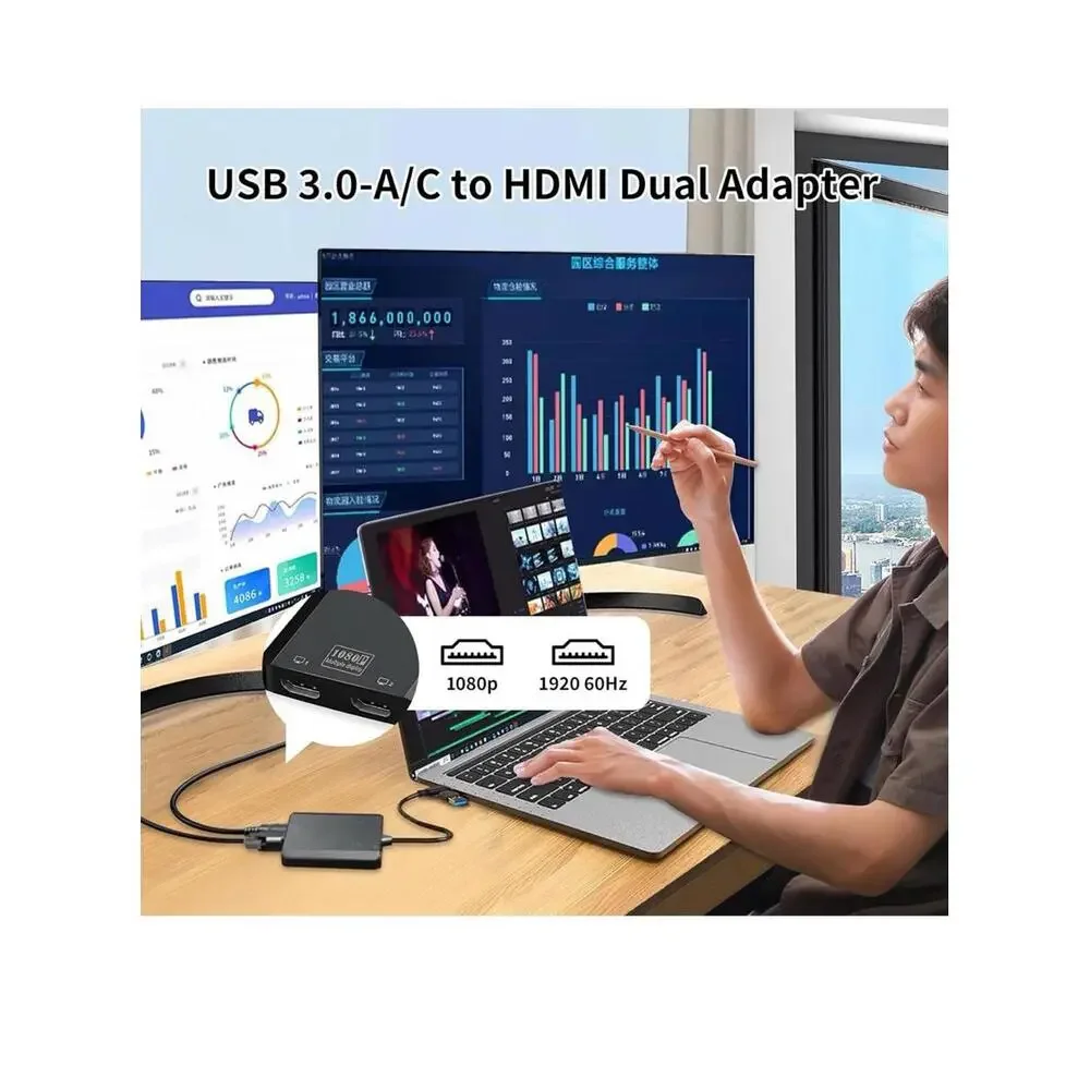 USB 3.0 to Dual HDMI Adapter, Type C to HDMI Splitter for 2 Monitors, Double ...